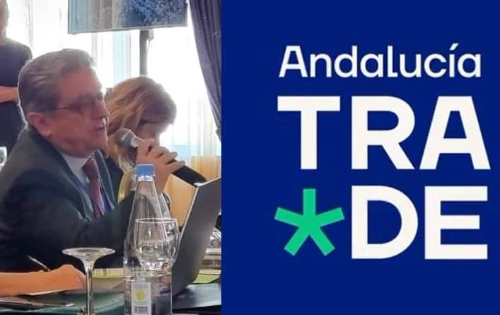 Andalucía TRADE y Enric Millo. Foto del consejero con logo de TRADE
