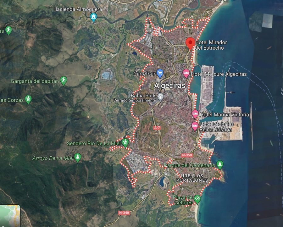 Algeciras. Municipio de Cádiz, Andalucía. Vista aérea de Google Maps.